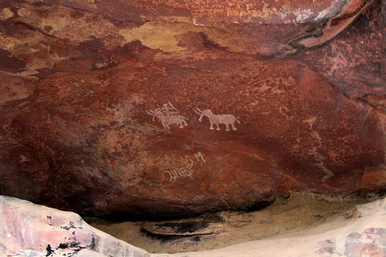 Prehistoric rock shelter and paintings at Bhimbetka